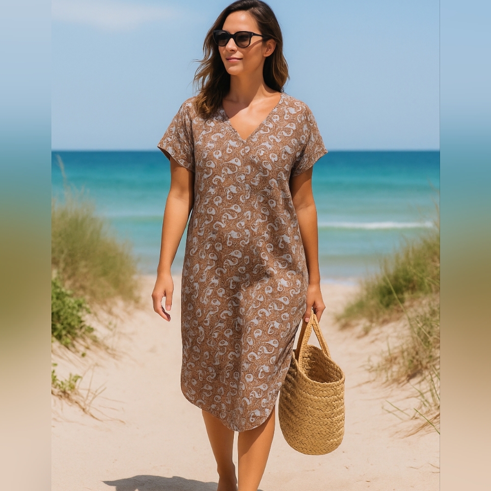 Mango Dress Paisley Kaftan Beach Cover Business Casual Travel, Sz 8